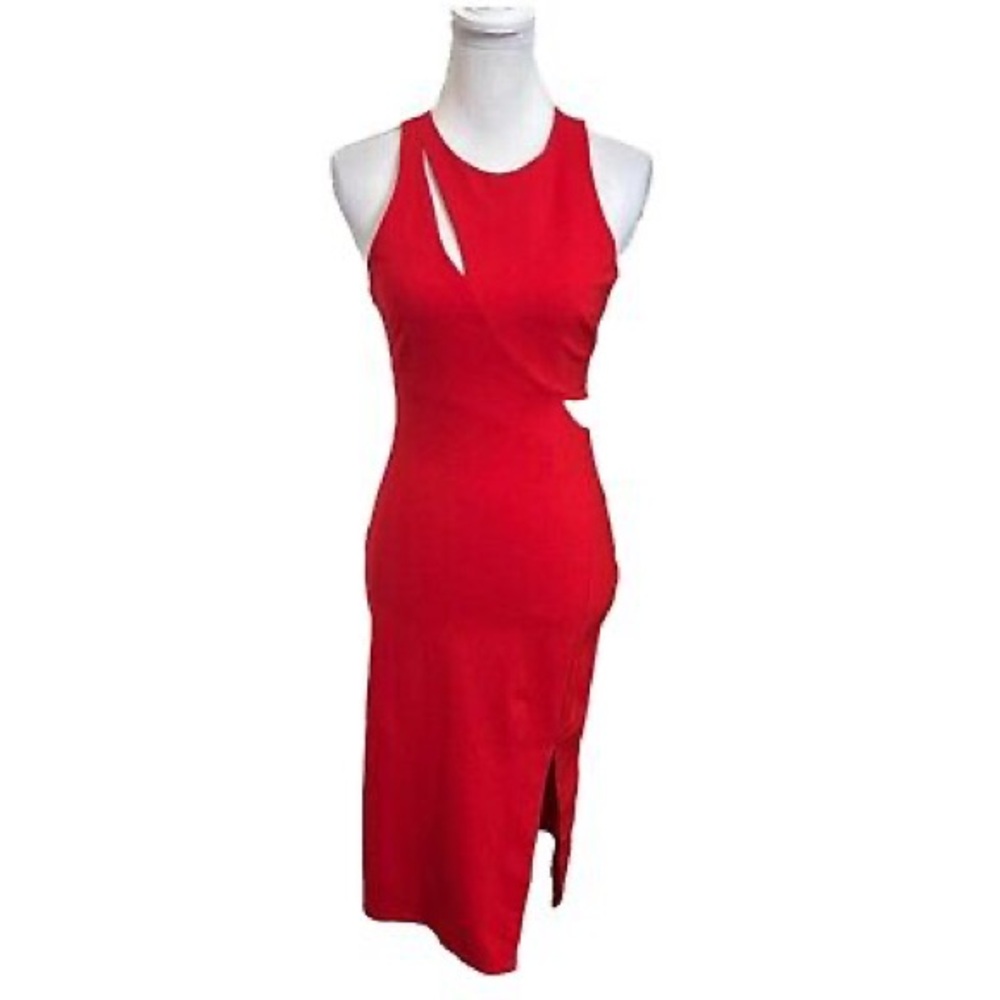 N Nicholas Red Midi Ponti Curve Splice Dress perfect for fall medium